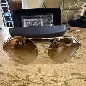 Versace Gold Frame Sunglasses with Brown Lenses-61 mm